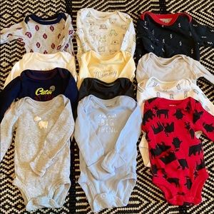 Lot of 13 newborn baby boy long sleeve onesies